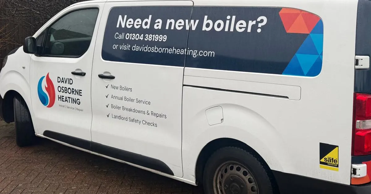 David Osborne Heating van with the new livery: new boilers, annual service, breakdowns and landlord checks