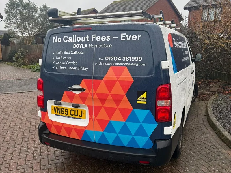 David Osborne Heating van with BOYLA HomeCare livery — unlimited call-outs and annual service