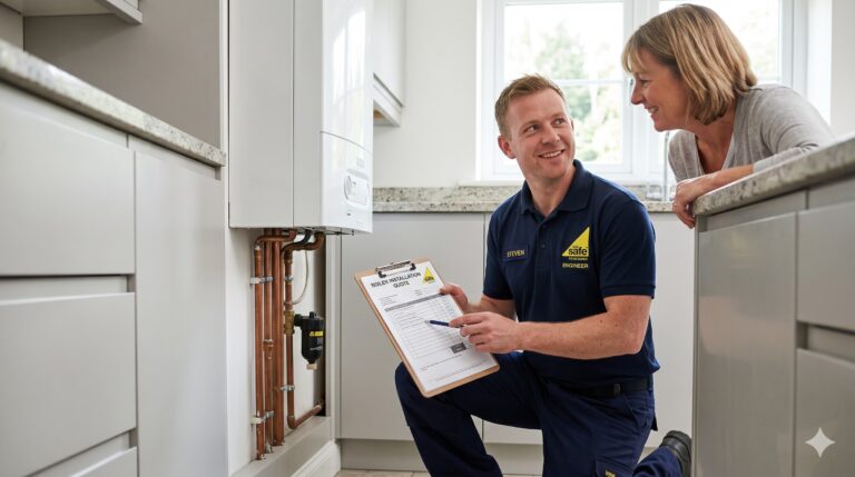 Gas Safe registered boiler installer providing a fixed-price quote to a homeowner in Kent